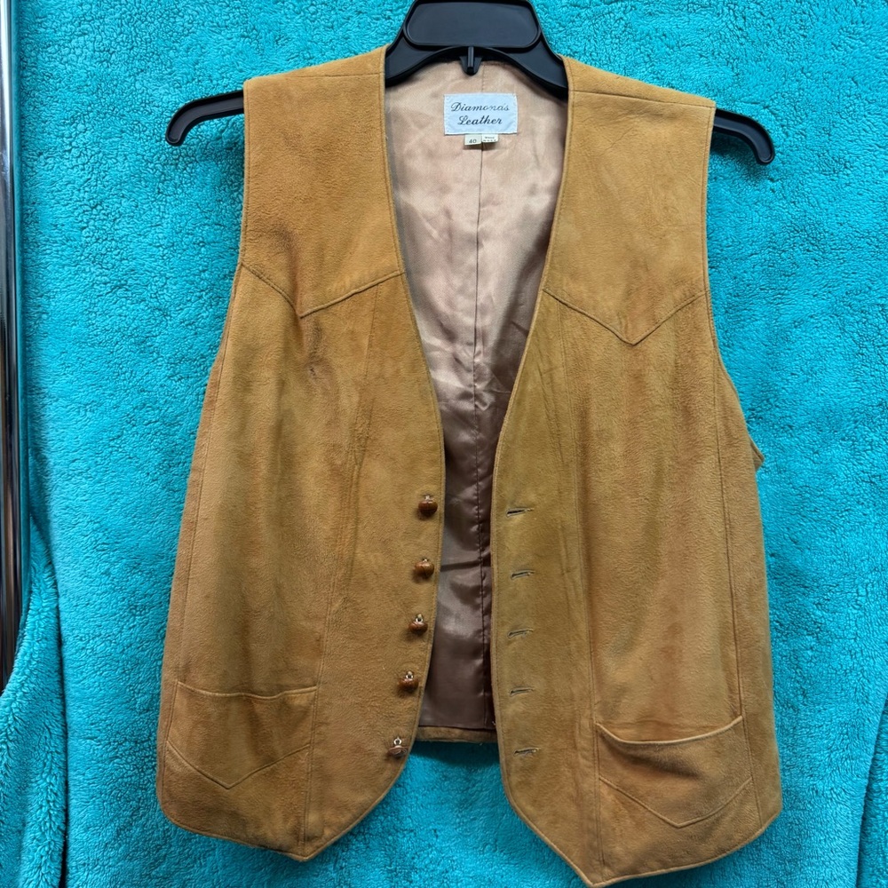 Vintage Diamonds Leather tan suede jacket Size 40